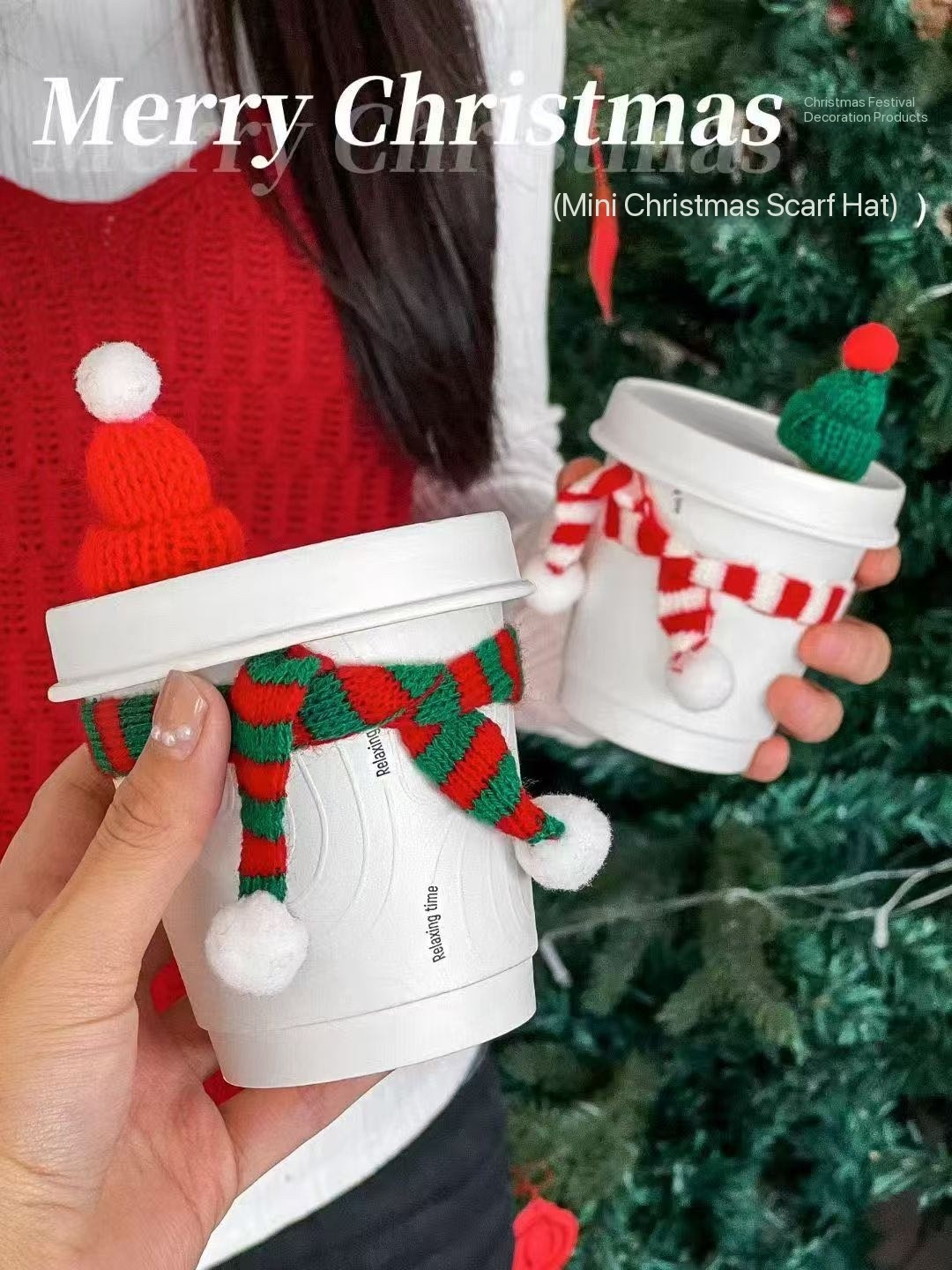 Christmas Mini Christmas Scarf Hat Disposable Custom Printed Logo Paper Coffee Cups Double Wall Anti-scald Paper Cup for Beverage Store
